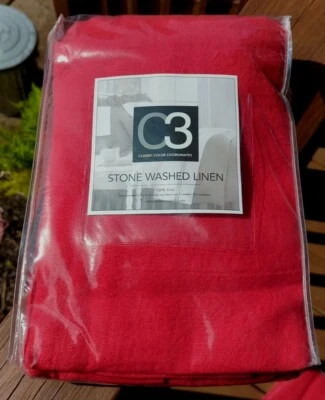 Nueva falda de cama de lino lavado a la piedra PINE CONO HILL roja talla KING Foto 1 de 4