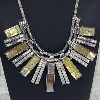 Collar JLO Jennifer Lopez Declaración Brillante Tono Plata Estrás Vidrio Deco Foto 1 de 4