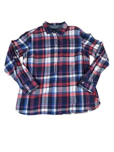 Tommy Hilfiger Flanellhemd Damen Gr. L Roll-Tab Ärmel rot weiß blau kariert - Bild 1 von 8