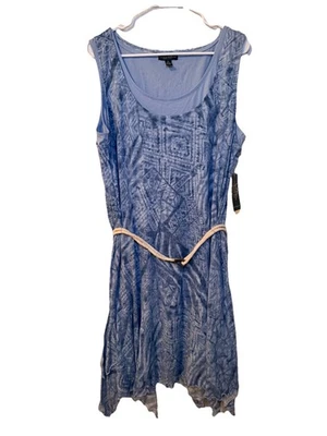 NWT LRL Ralph Lauren Floral Print Aztec Tie Dye Blue XXL MIDI Maxi Dress Belt - Image 1 of 4