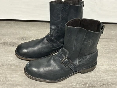 Botas de Moto John Varvatos Tornozelo Couro Preto com Zíper Fivela Campus Masculina 10,5M  - Imagem 1 de 4