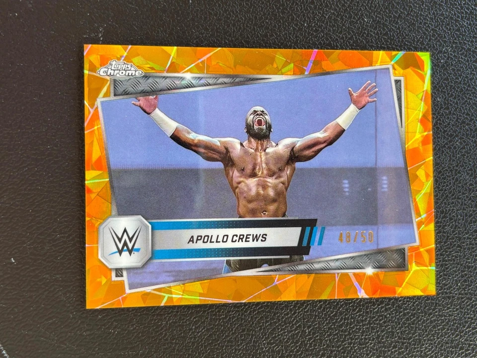 Apollo Crews 2025 Topps Chrome Sapphire GOLD Refractor 48/50 WWE Wrestling E20 - Image 1 of 2