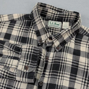 Vintage LL Bean Shirt Mens Large Tall Black Plaid Northwoods Flannel USA 90s - Picture 1 of 10