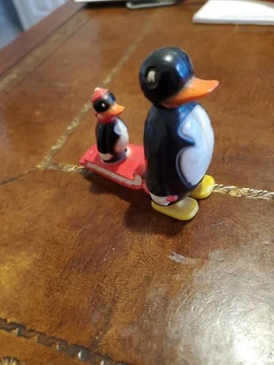 Vintage Ramp Walker Plastic Toy of Penguin with Sled & Baby - by MARX-Hong Kong - Image 1 of 4