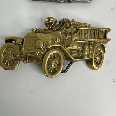 Vintage 1979 Baron Buckle Solid Brass 4"+ Antique Fire Truck Belt Buckle - Image 1 of 4