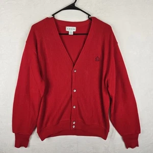 IZOD Mens Vintage Red Button Up Cardigan Sweater Size Large 100% Acrylic - Picture 1 of 3