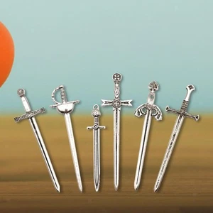 6Pcs Knight Sword Charms Bookmark Charms Swords Multifunctional Antique Swords - Picture 1 of 7