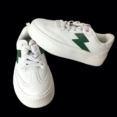 Justice Girls Platform Court Sneakers Size 1 White Green - Image 1 of 4