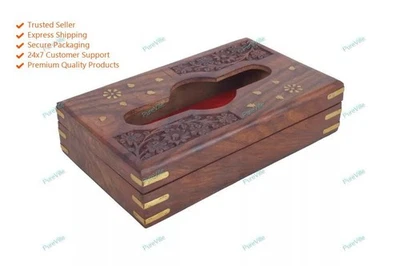 Caja de pañuelos de madera decorativa para oficina en casa soporte organizador de servilletas Foto 1 de 4