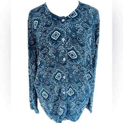 Cárdigan Lands’ End gris/negro/blanco cachemir mezcla de algodón botón delantero talla L. Foto 1 de 4