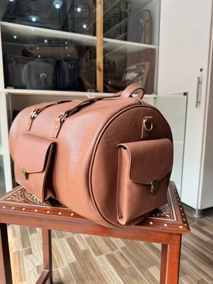 Bolsa de lona de viaje de cuero | Bolsa deportiva de gimnasio equipaje de avión bolsa de mano Foto 1 de 4