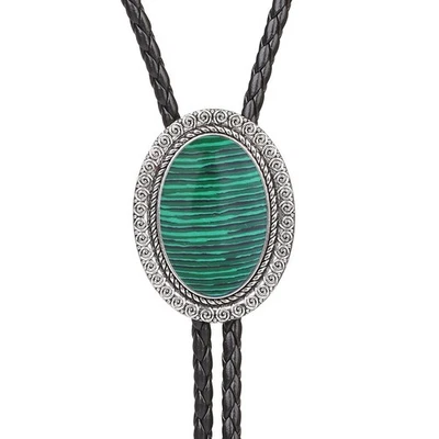 Corbata de vaquero occidental con corbata bolo de ágata de malaquita natural para hombre Foto 1 de 4