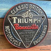 Triumph Motorcycle Bonneville Cast Iron Plaque Vintage Style Patina Ornate 3+Lb!