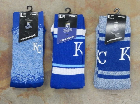 Kansas City Royals KC 3 Pack Gift Socks Large Crew Blue Uniform Dual Stripes Cover