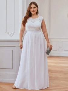 💯BEAUTIFUL💯 Plus Size ( 26 ) WHITE Classic Round Neck V Back A-Line Dress - Picture 1 of 9