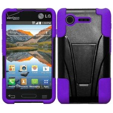 Dual Hybrid T-Stand Case for LG Optimus Fuel L34C - Purple/Black