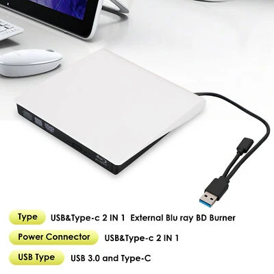 USB&Type-c 2 IN 1 External  Disc Writer + Reader BD CD DVD Drive USB 3.0 U7 - image 1 of 4