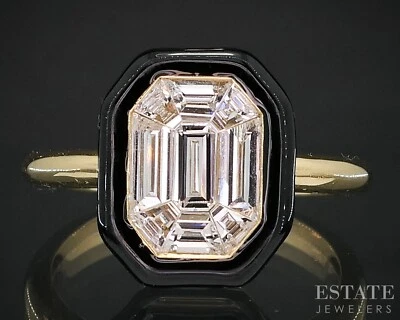 Anillo escudo halo de ágata negra y diamantes naturales de 0,86 quilates de oro amarillo de 18 quilates 4 g i19185 Foto 1 de 4