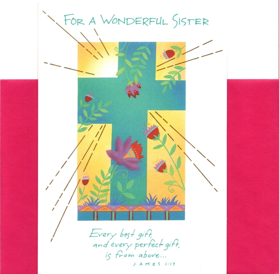 Congratulations Sister First Holy Communion Cross & Flowers Hallmark Card - Image 1 of 3