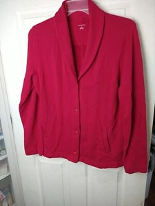 Lands End woman L blazer Pink Cotton Pocket Casual Button - Picture 1 of 12