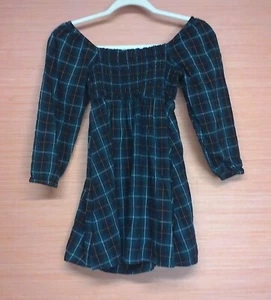 Old Navy Smocked Top Peasant Sleeve Dress Green Plaid Girl's Medium 8 - Picture 1 of 9
