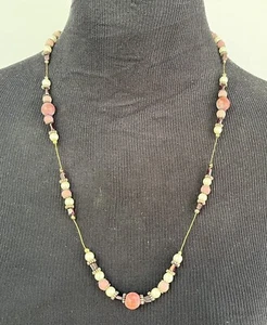 Handmade Pink Mauve Burgundy Stone Bead Necklace On Wire Toggle Clasp - Picture 1 of 6