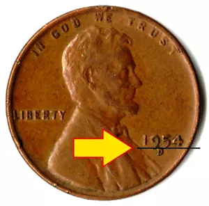 1954 D RARE OBVIOUS MISPLACED MINT MARK HIGHER THAN DATE PENNY ONE CENT 1C C52 - Picture 1 of 4
