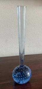Beautiful Blue Art Glass Controlled Bubble Bud Vase - Picture 1 of 7