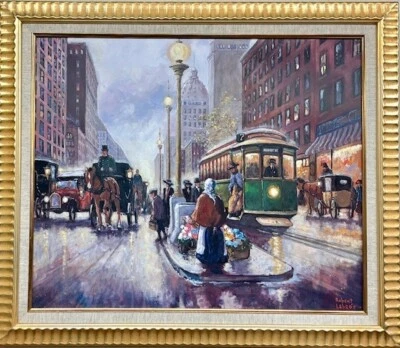 Arte enmarcado Robert Lebron "Market Street" escena callejera de San Francisco California Foto 1 de 3