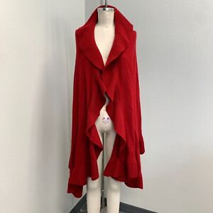 Chico's Red Wool Blend Wrap Knit Sweater Women's One Size Ruffle Cardigan