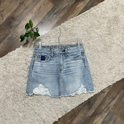 Minifalda American Eagle 0 lavado ligero retro envejecido encaje tiro alto festival Foto 1 de 4