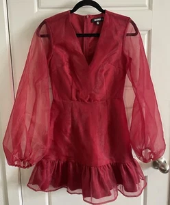 Missguided Red Women Hourglass Mini Puff Sleeve V-Neck Dress Size 0 EcoFriendly - Picture 1 of 19