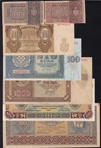 CROATIA --- WW2 -- LOT -- 7 BANKNOTES KUNA 1941-1943 ------ VERY NICE ---- - Picture 1 of 6