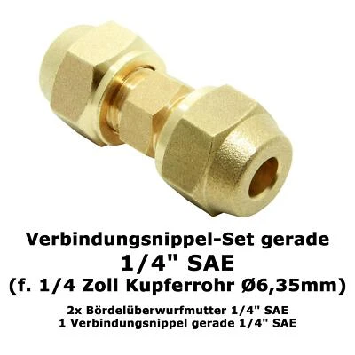KLIMA_DE Split Klimaanlage Verbindungsnippel Set 1/4 Zoll inkl Muttern Messing