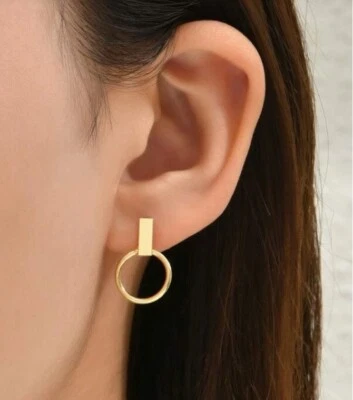 1pair Women's Small Circle Drop Gold Metal Decor Earrings Jewellery Wedding - Image 1 of 4