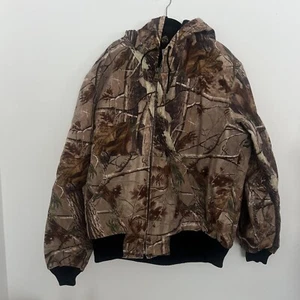 Vintage Mens Carhartt Camo Hooded Zip Up Jacket Realtree Canvas Size Large Tall - Picture 1 of 10