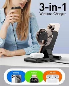3-in-1 Wireless Charging Station: Fast Charger for iPhone, Apple Watch & AirPods - Picture 1 of 7