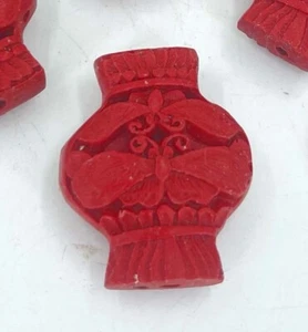 4 cuentas focales colgantes grandes talladas en cinabrio ladrillo fuego rojo 28x23 mm - Imagen 1 de 4