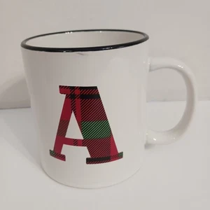 20oz White Monogram Initial Letter A Coffee Tea Cup Ceramic Mug - Picture 1 of 8