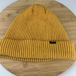 Volcom Beanie Hat Cap Yellow Adult OSFM Knit Cuffed Embroidered Logo Lined EUC - Picture 1 of 11