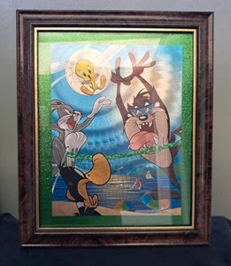 Looney Tunes Vintage Bugs Bunny, Taz, Foil Framed Artwork, Picture, Volleyball. - Picture 1 of 8