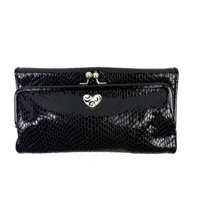 Brighton Wallet Black Snakeskin Embossed Leather Organizer Kiss Lock Brand New - Image 1 of 4