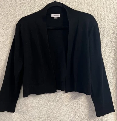 Cárdigan Suéter Bolero Calvin Klein Negro Tejido Frente Abierto Talla XL Foto 1 de 4