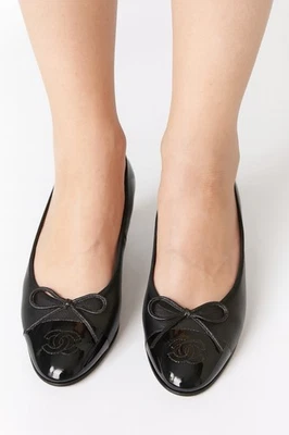 CHANEL Black CC Logo Leather Ballet Flats IT37.5 - Изображение 1 из 4
