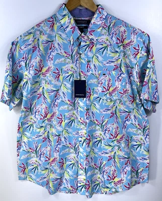 New Crown & Ivy Men's Blue Leaves Hawaiian Tropic Shirt XL Classic Fit Blue - Image 1 of 4