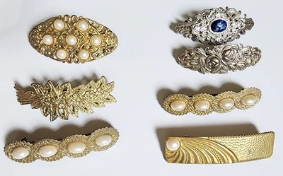 Vintage 70s Hair Clip Barrette Gold Silver Tone Korea Accessories Victorian Lot - Image 1 of 4