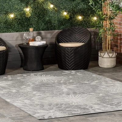 4x6 Floral Paisley Indoor Outdoor Rug Light Grey Durable Non Slip Area Rug - Image 1 of 4