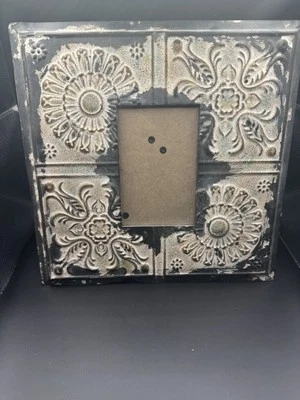 NOS Vintage Pier 1 Imports Embossed flowers Metal Picture Frame 4x6 Large Rustic - Image 1 of 4