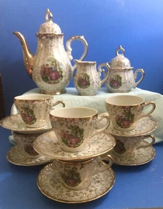 Set da tè caffè vintage 17 pezzi Imperatrice Giappone Demitasse Love Story Fragonard - Foto 1 di 10