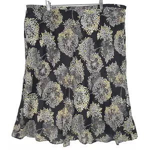 Talbots Midi Skirt Linen Silk Black Floral 22W Lined Flared Zip Spring Summer - Picture 1 of 11
